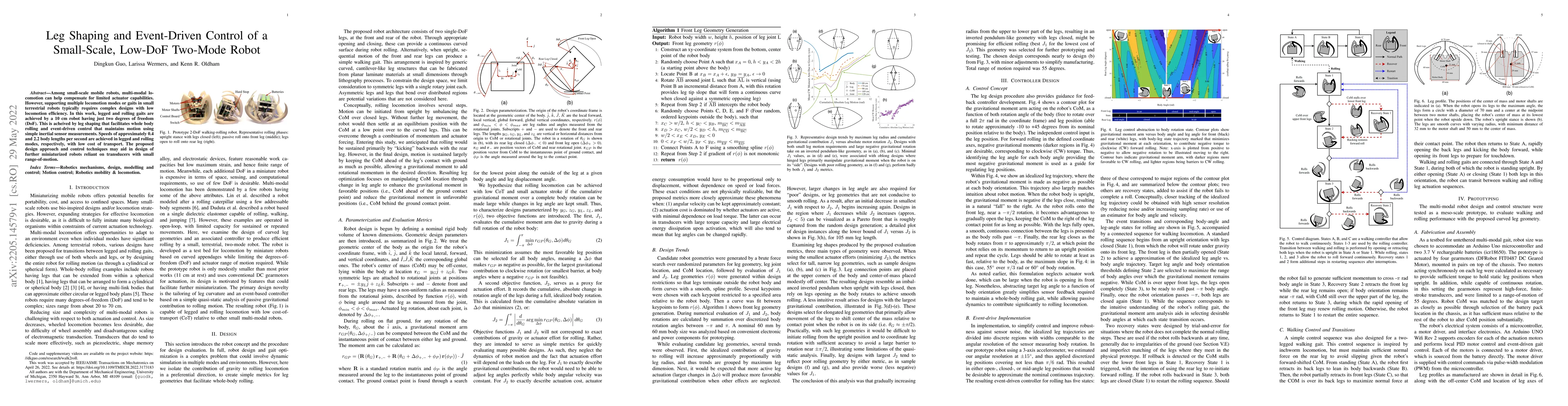 Thumbnail for Leg Shaping and Event-Driven Control of a Small-Scale, Low-DoF, Two-Mode
  Robot