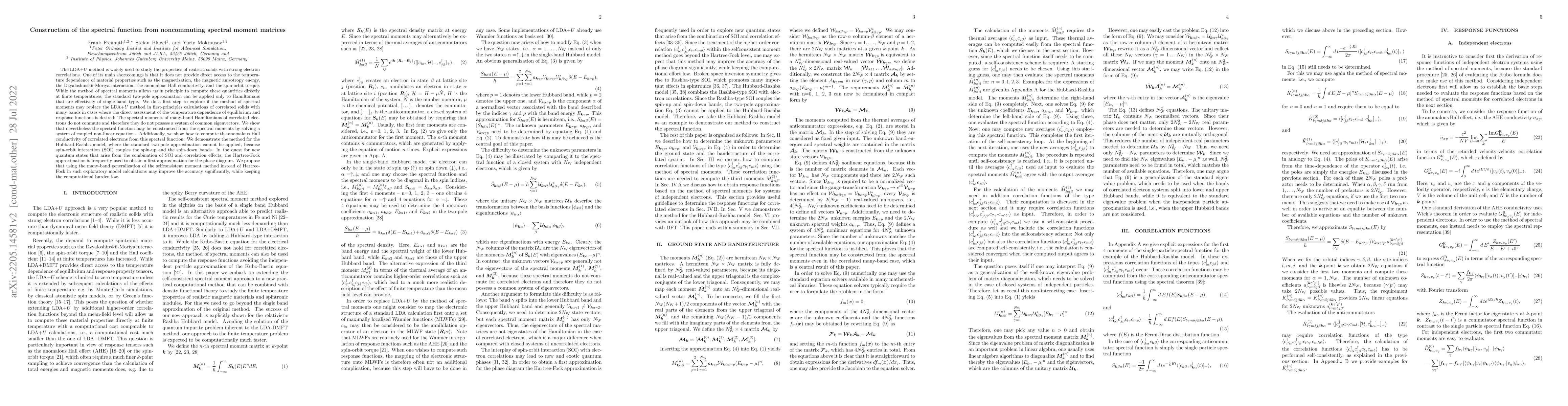 Thumbnail for Construction of the spectral function from non-commuting spectral moment
  matrices