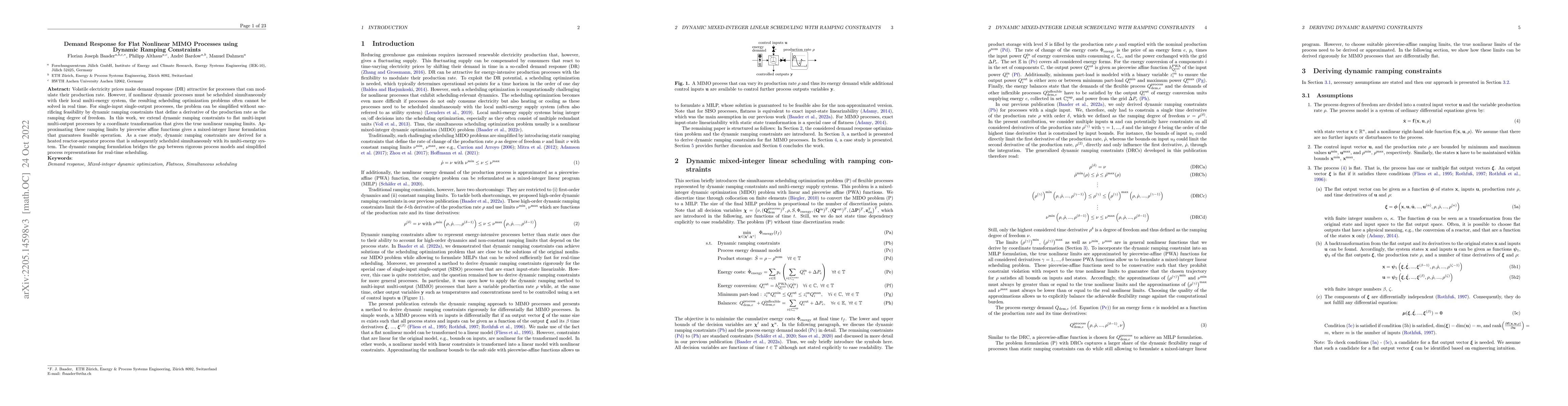 Thumbnail for Demand Response for Flat Nonlinear MIMO Processes using Dynamic Ramping
  Constraints