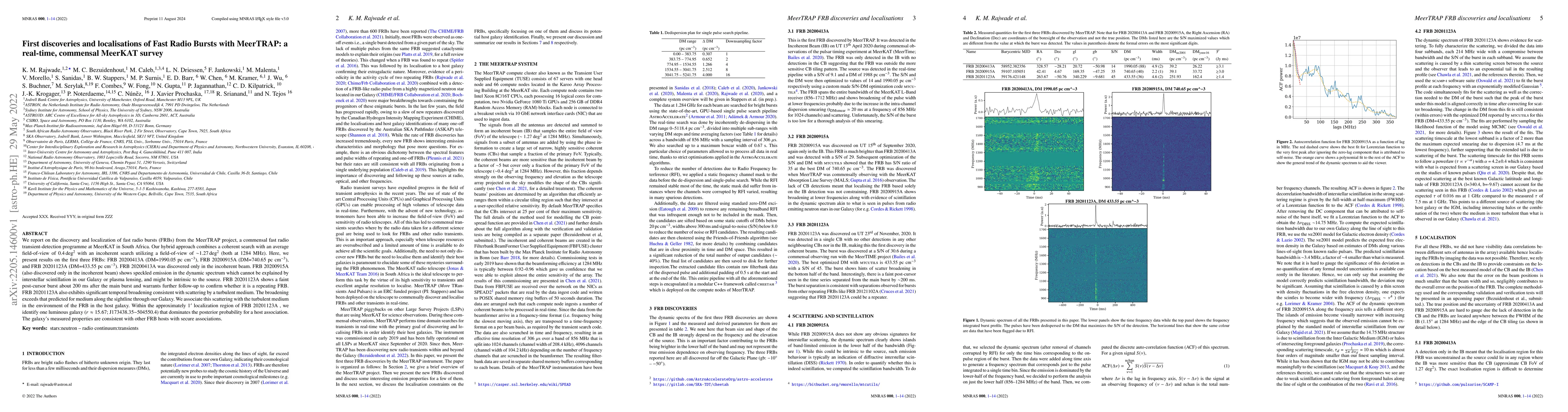 Thumbnail for First discoveries and localisations of Fast Radio Bursts with MeerTRAP:
  a real-time, commensal MeerKAT survey