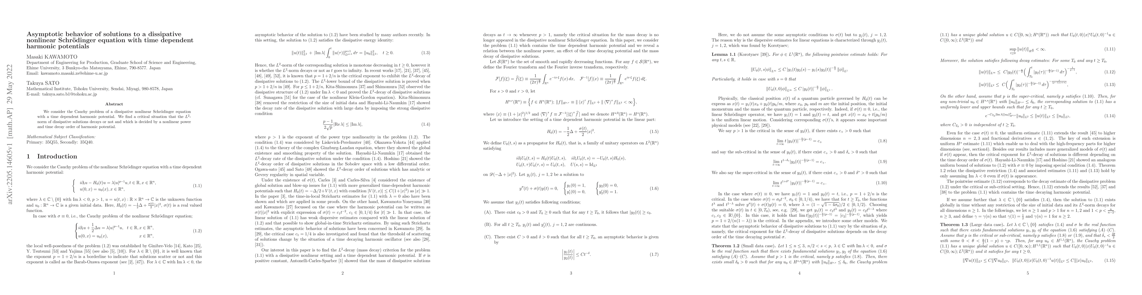 Thumbnail for Asymptotic behavior of solutions to a dissipative nonlinear
  Schr\"odinger equation with time dependent harmonic potentials