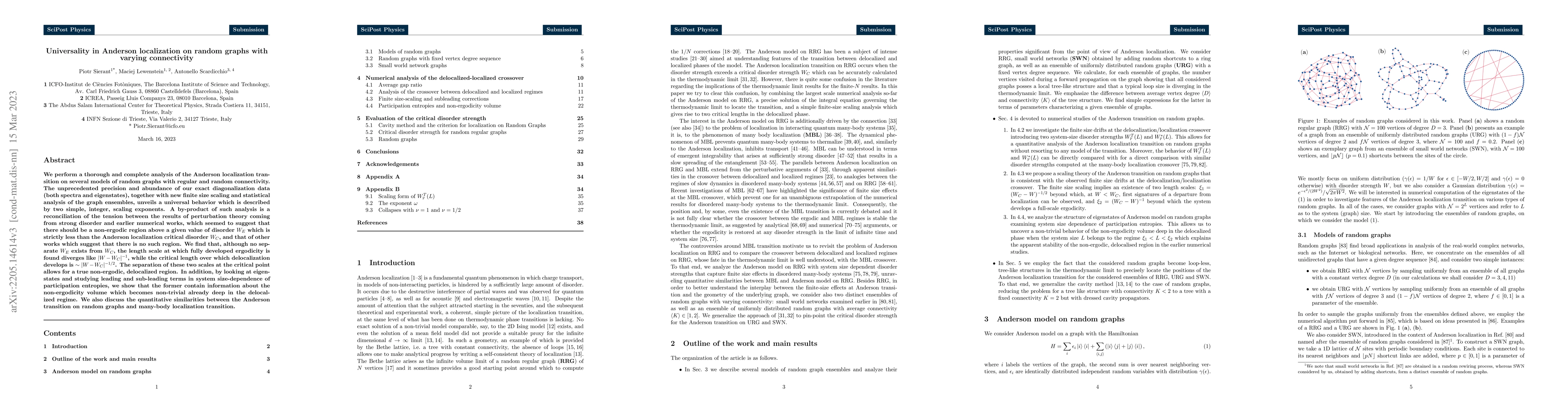 Thumbnail for Universality in Anderson localization on random graphs with varying
  connectivity