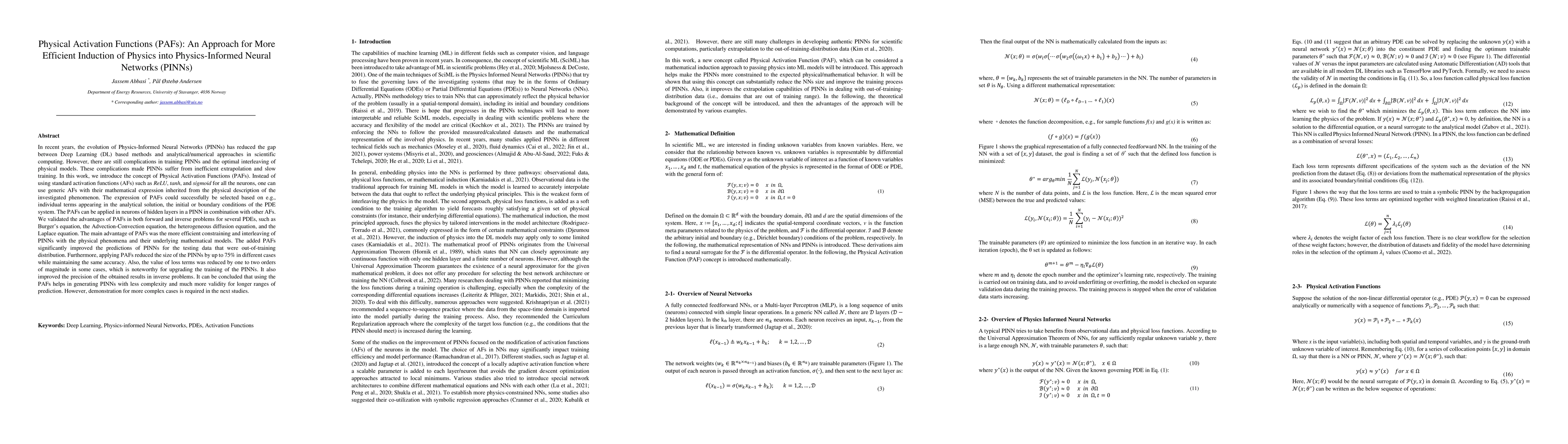 Thumbnail for Physical Activation Functions (PAFs): An Approach for More Efficient
  Induction of Physics into Physics-Informed Neural Networks (PINNs)
