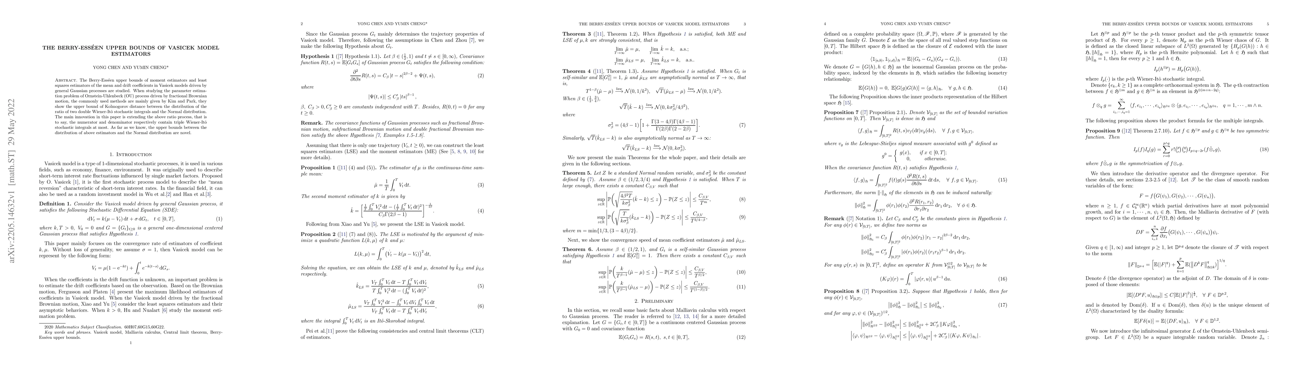 Thumbnail for The Berry-Ess\'{e}en Upper Bounds of Vasicek Model Estimators