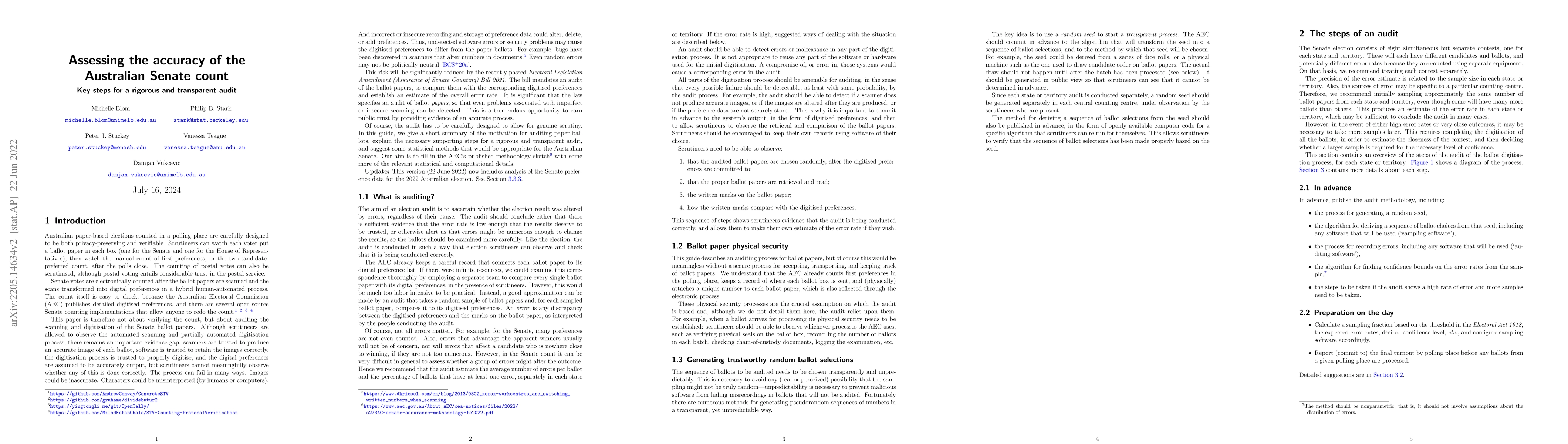 Thumbnail for Assessing the accuracy of the Australian Senate count: Key steps for a
  rigorous and transparent audit