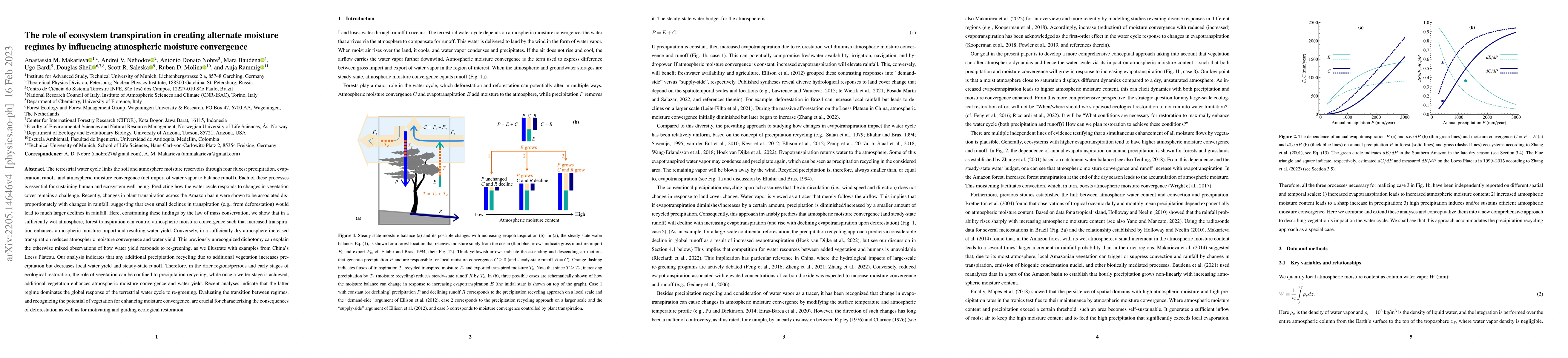 Thumbnail for The role of ecosystem transpiration in creating alternate moisture
  regimes by influencing atmospheric moisture convergence