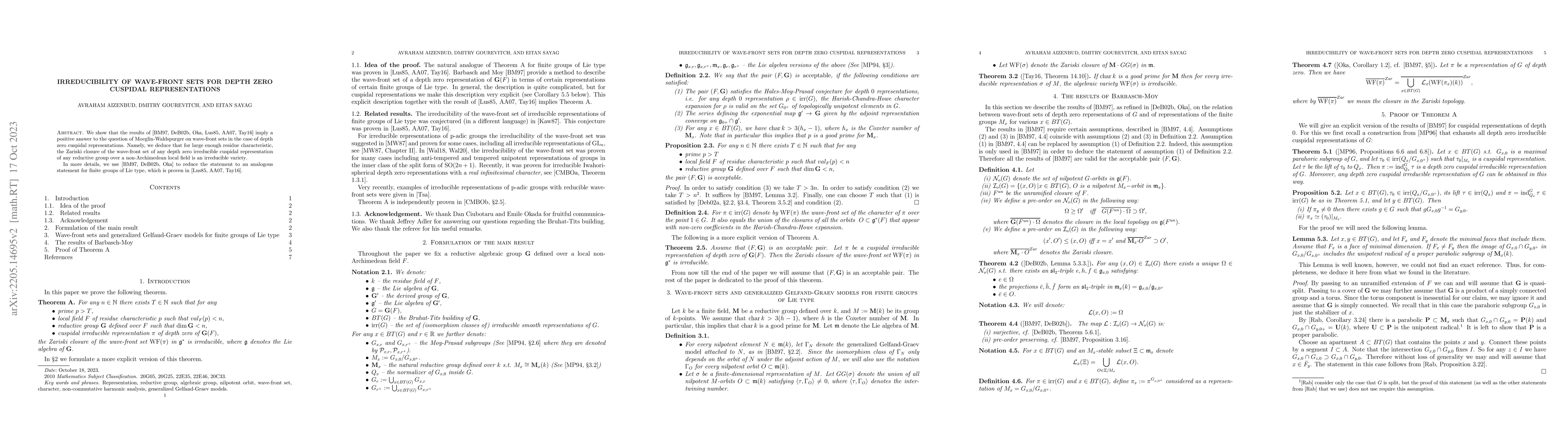 Thumbnail for Irreducibility of wave-front sets for depth zero cuspidal
  representations