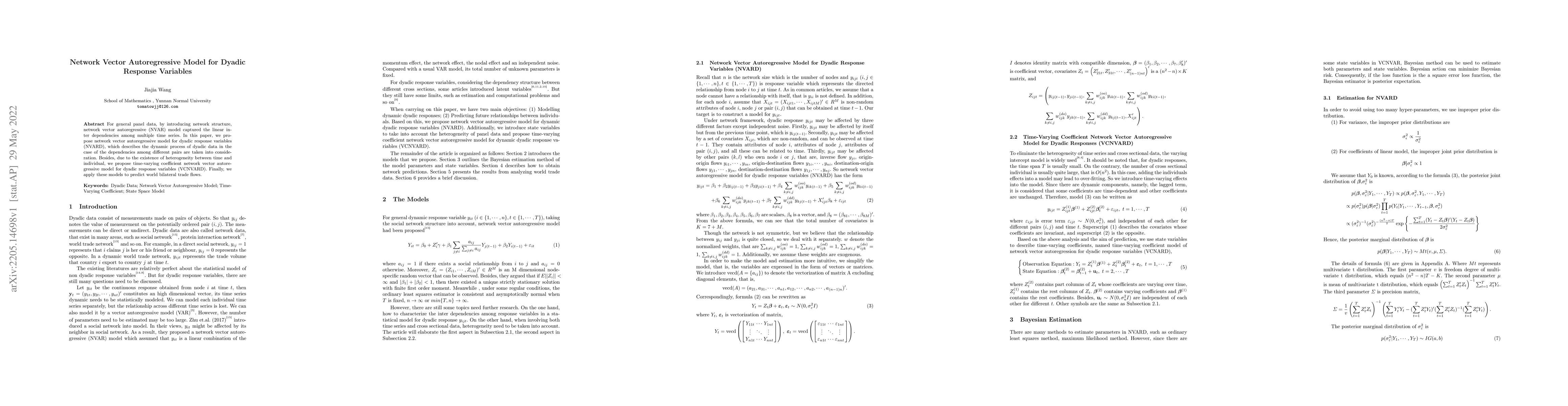Thumbnail for Network Vector Autoregressive Model for Dyadic Response Variables