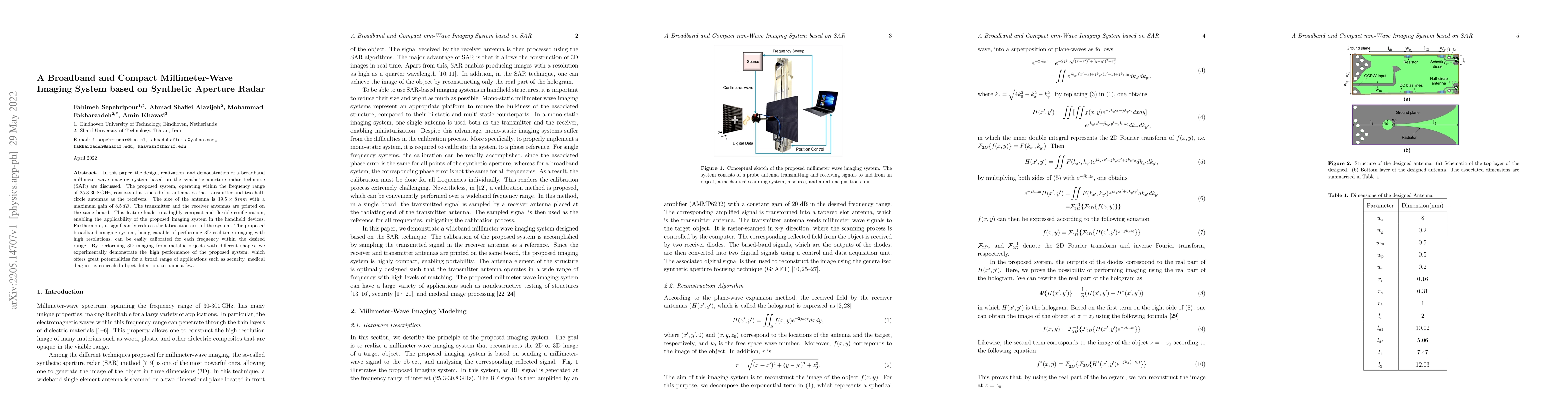 Thumbnail for A Broadband and Compact Millimeter-Wave Imaging System based on
  Synthetic Aperture Radar