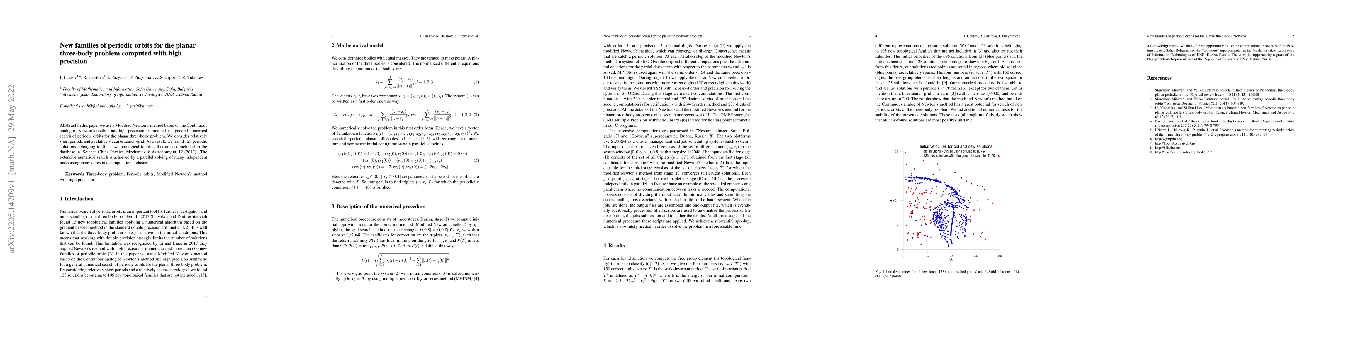 Thumbnail for New families of periodic orbits for the planar three-body problem
  computed with high precision