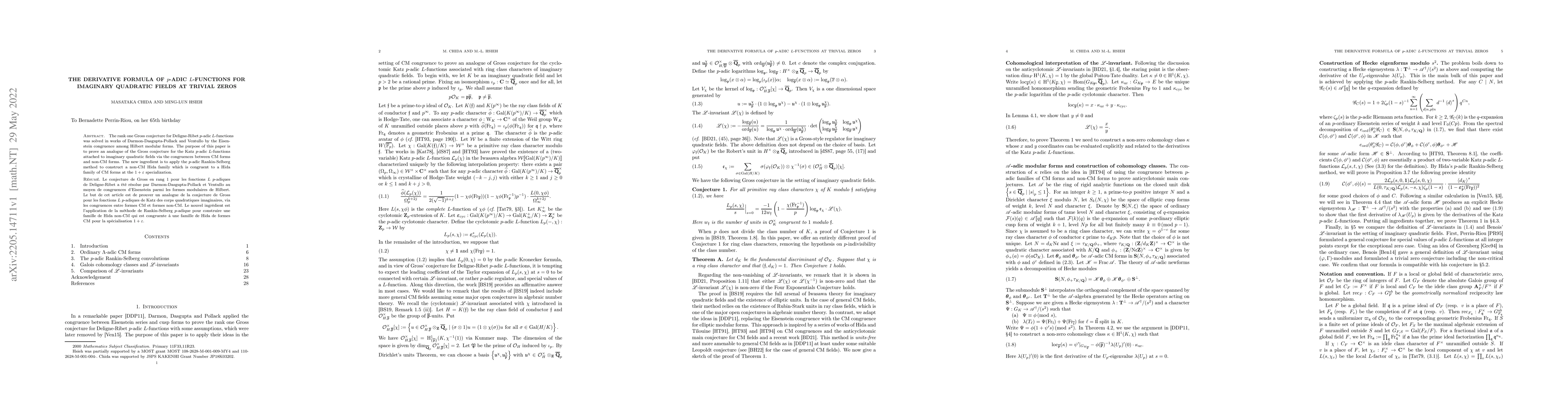 Thumbnail for The derivative formula of $p$-adic $L$-functions for imaginary quadratic
  fields at trivial zeros