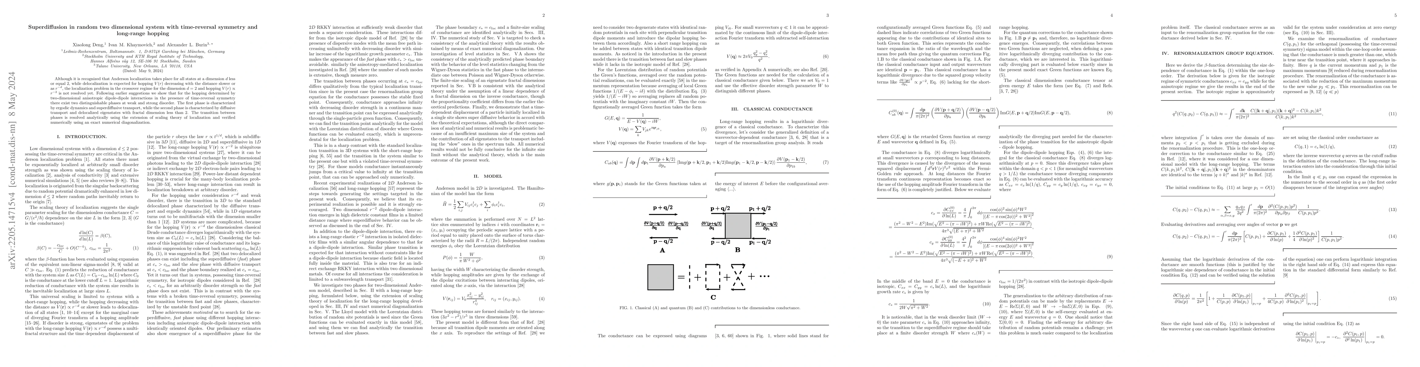 Thumbnail for Superdiffusion in random two dimensional system with time-reversal
  symmetry and long-range hopping