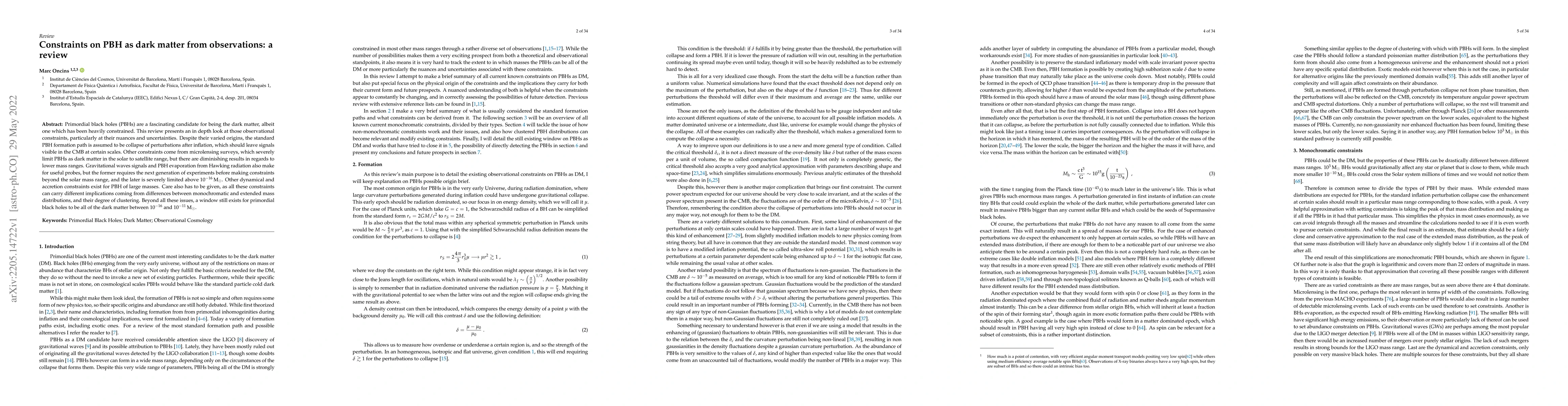 Thumbnail for Constraints on PBH as dark matter from observations: a review
