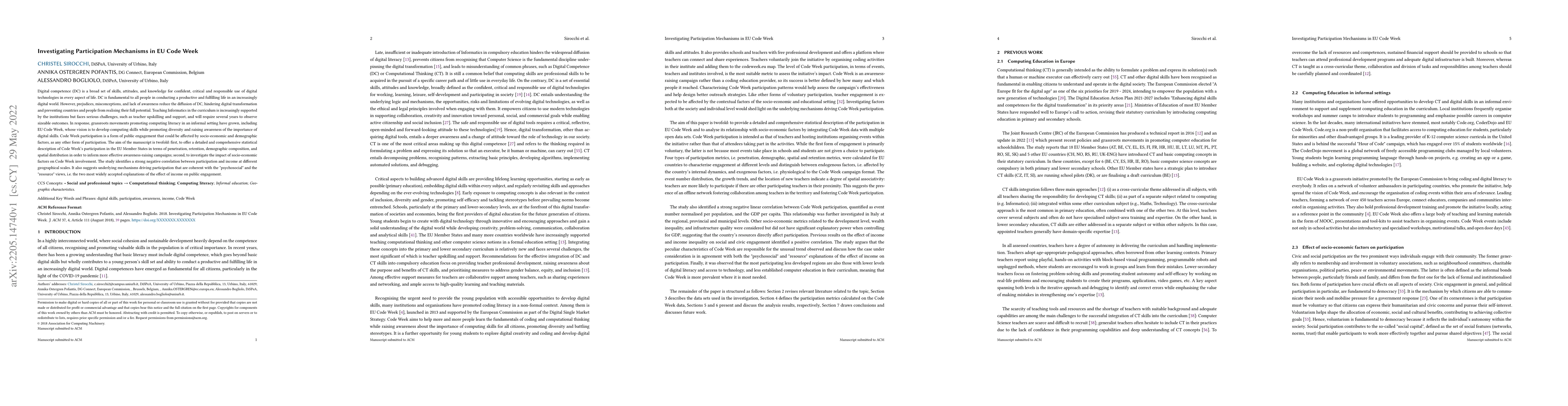 Thumbnail for Investigating Participation Mechanisms in EU Code Week