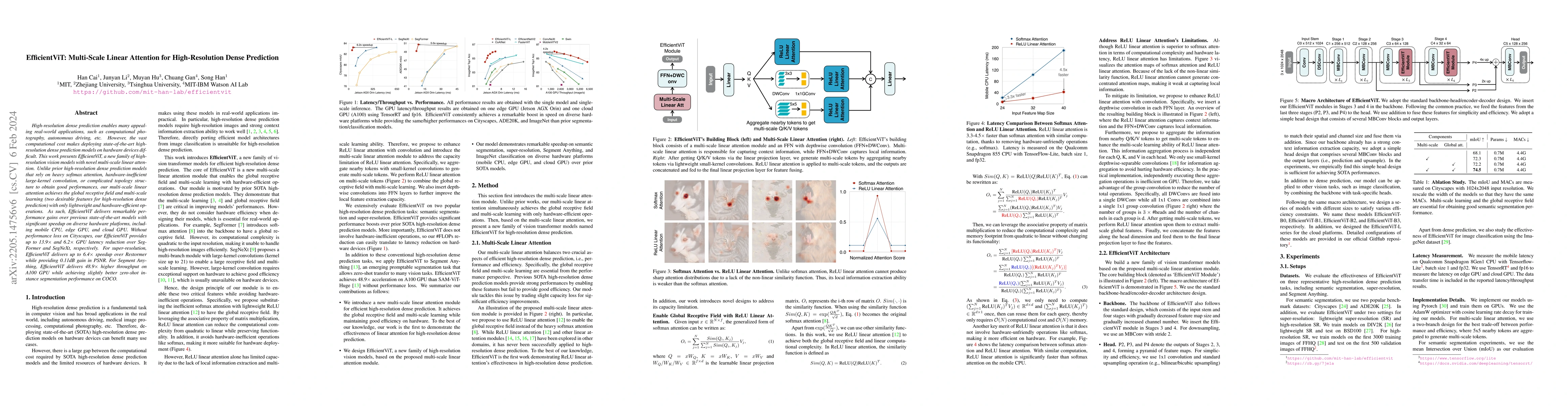 Thumbnail for EfficientViT: Multi-Scale Linear Attention for High-Resolution Dense
  Prediction