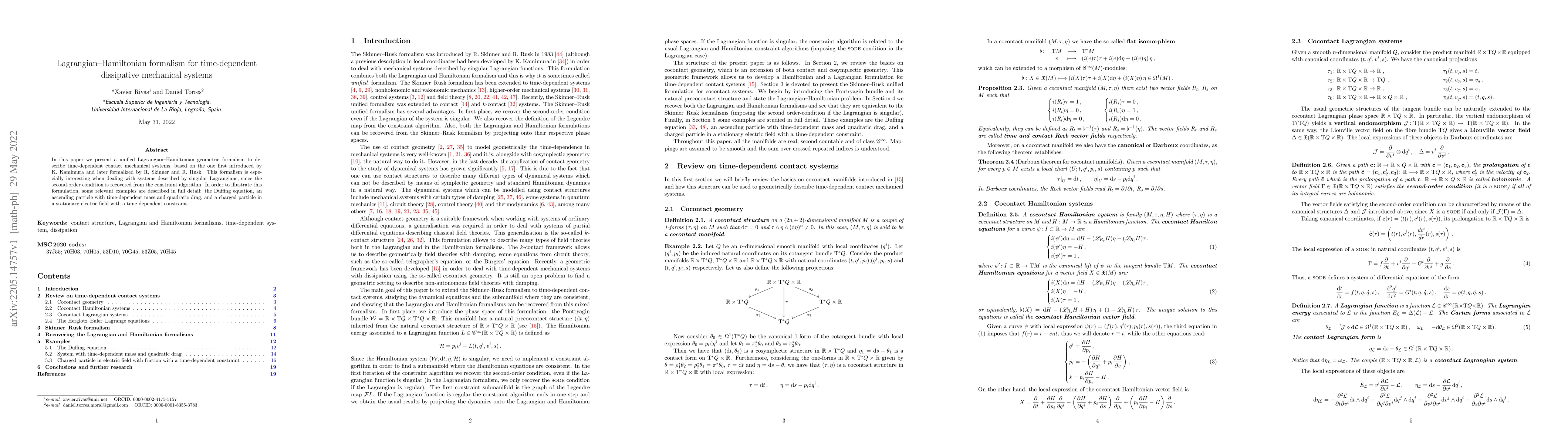 Thumbnail for Lagrangian-Hamiltonian formalism for time-dependent dissipative
  mechanical systems