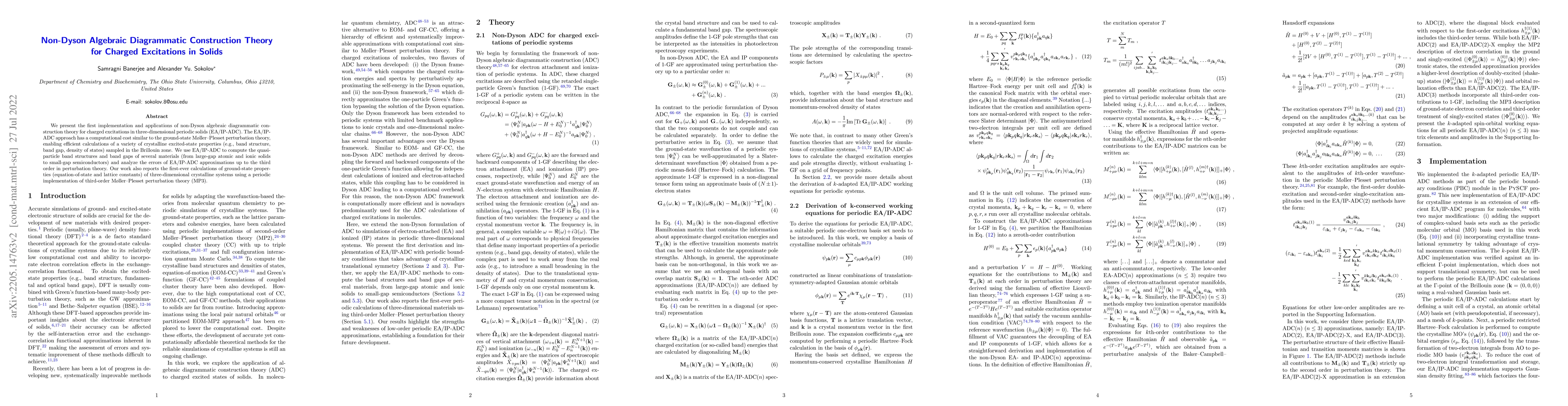Thumbnail for Non-Dyson Algebraic Diagrammatic Construction Theory for Charged
  Excitations in Solids