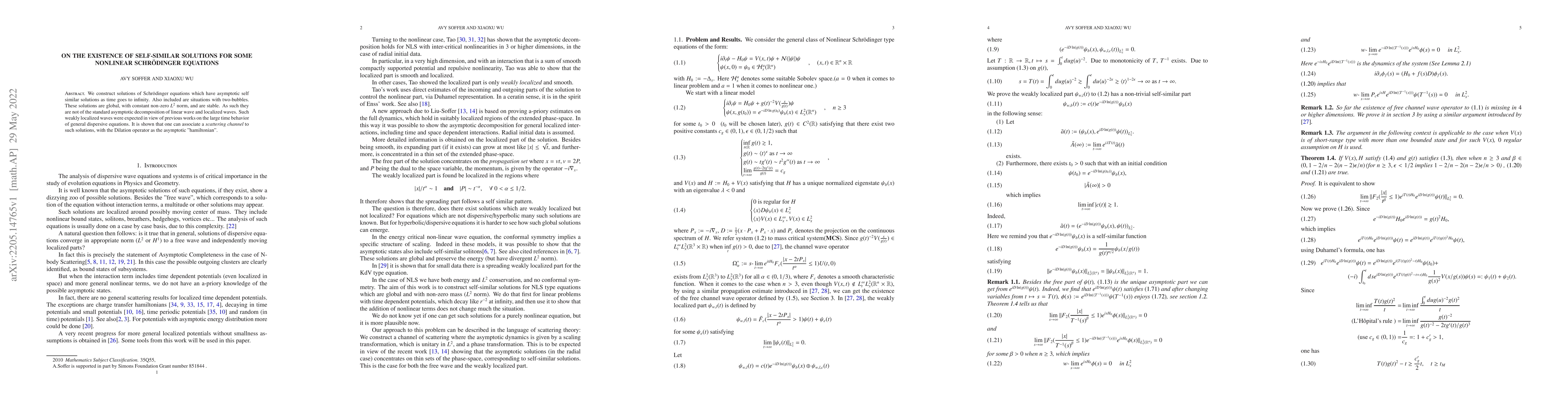 Thumbnail for On the Existence of Self-Similar solutions for some Nonlinear
  Schr\"odinger equations