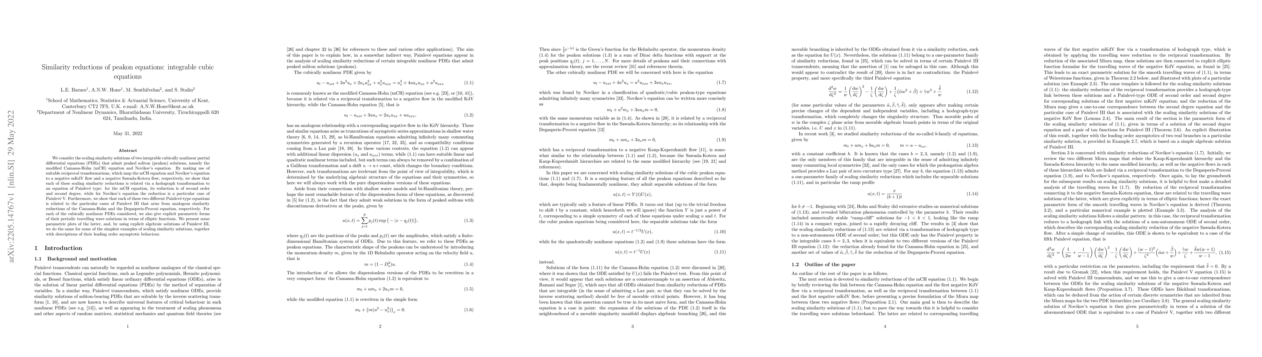 Thumbnail for Similarity reductions of peakon equations: integrable cubic equations