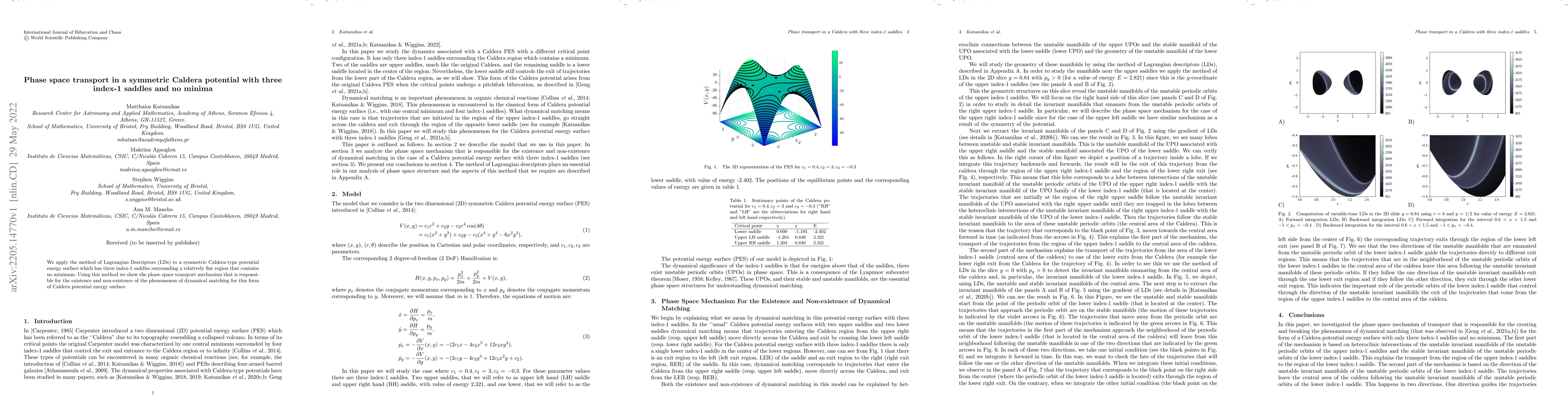 Thumbnail for Phase space transport in a symmetric Caldera potential with three
  index-1 saddles and no minima