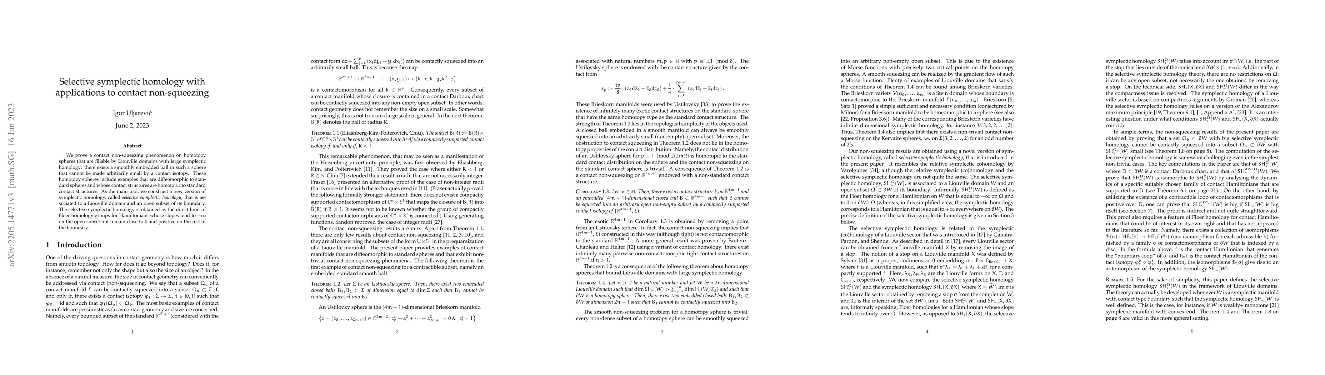 Thumbnail for Selective symplectic homology with applications to contact non-squeezing
