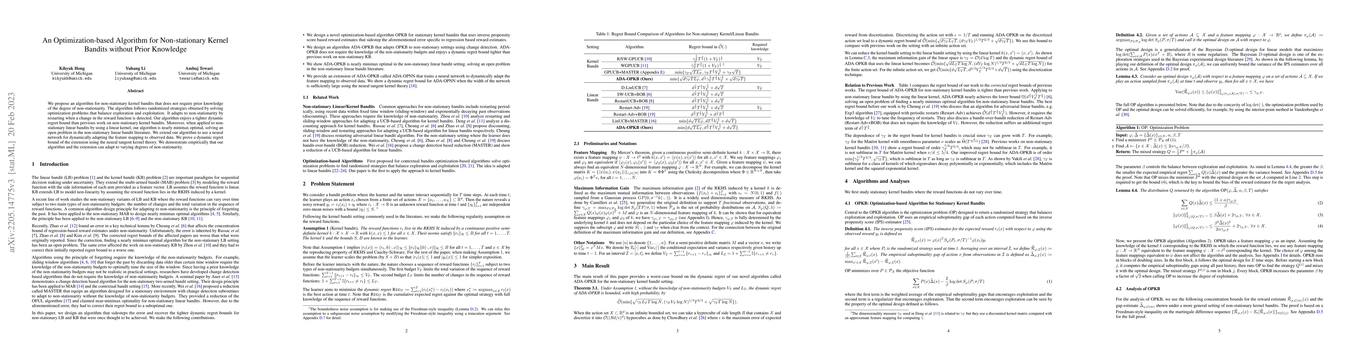 Thumbnail for An Optimization-based Algorithm for Non-stationary Kernel Bandits
  without Prior Knowledge