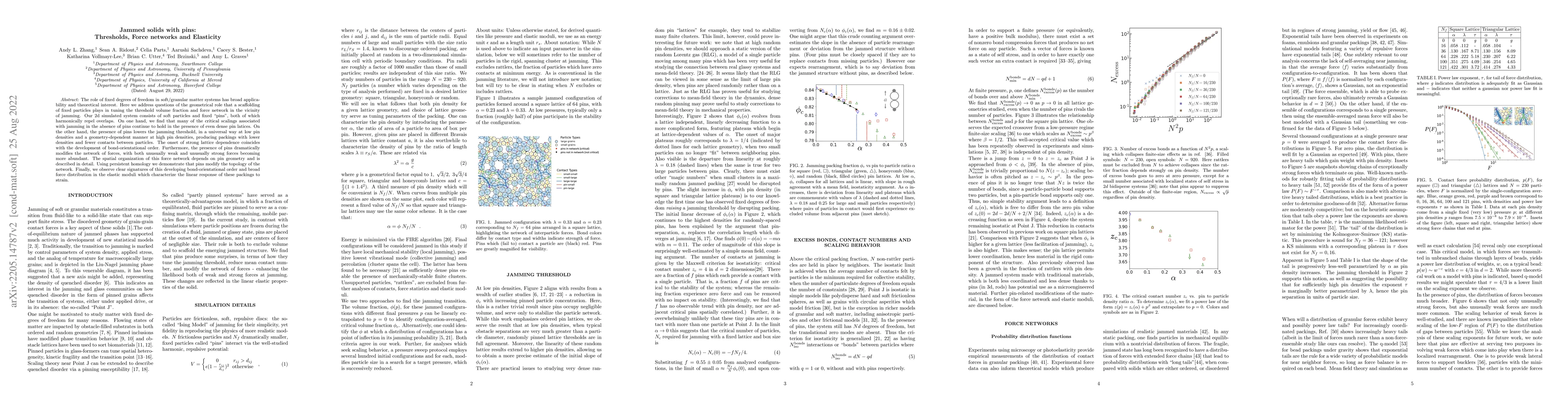 Thumbnail for Jammed solids with pins: Thresholds, Force networks and Elasticity