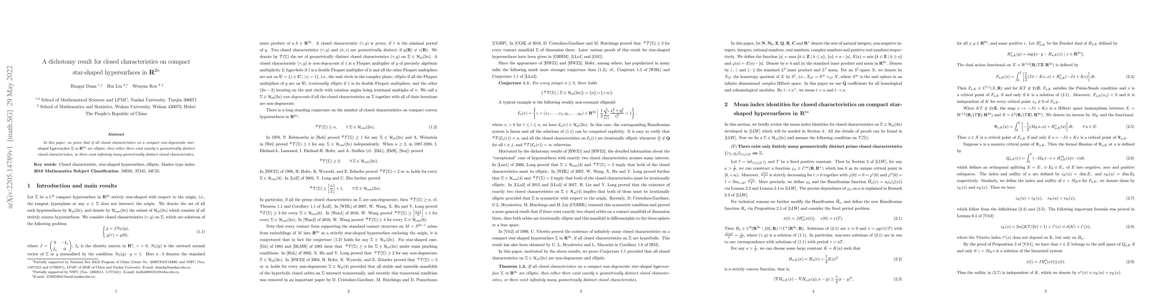 Thumbnail for A dichotomy result for closed characteristics on compact star-shaped
  hypersurfaces in $\mathbf{R}^{2n}$