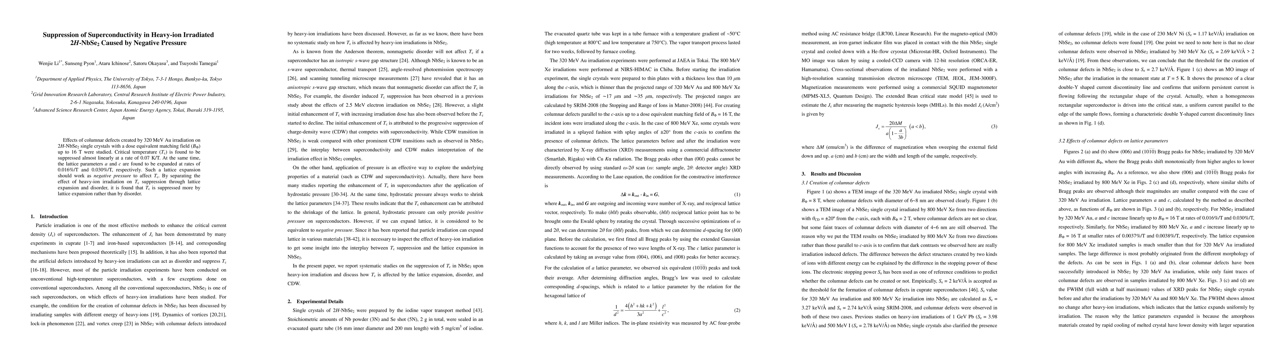 Thumbnail for Suppression of Superconductivity in Heavy-ion Irradiated 2H-NbSe2 Caused
  by Negative Pressure