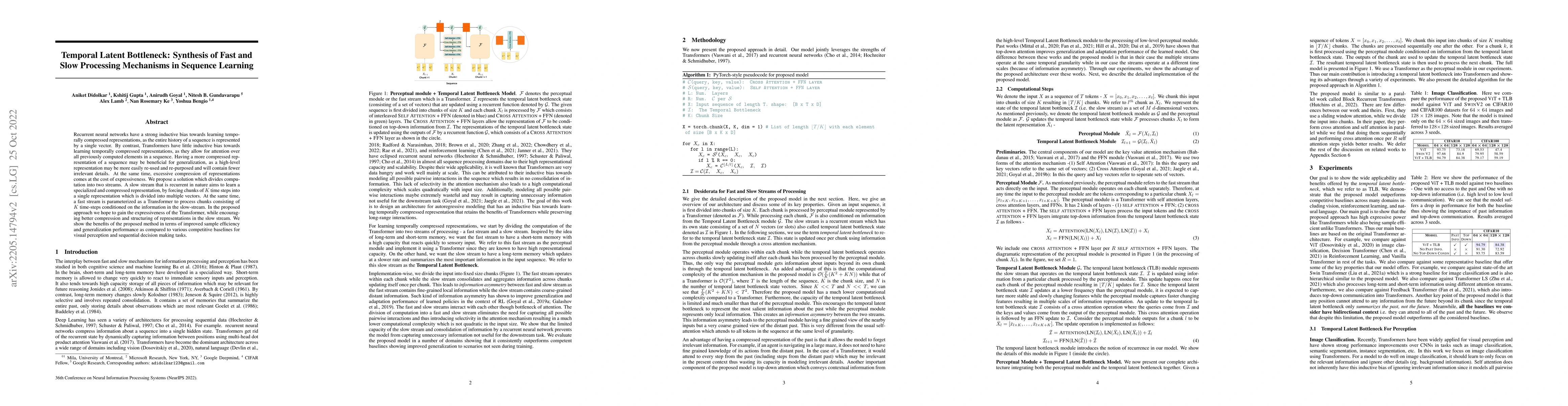 Thumbnail for Temporal Latent Bottleneck: Synthesis of Fast and Slow Processing
  Mechanisms in Sequence Learning