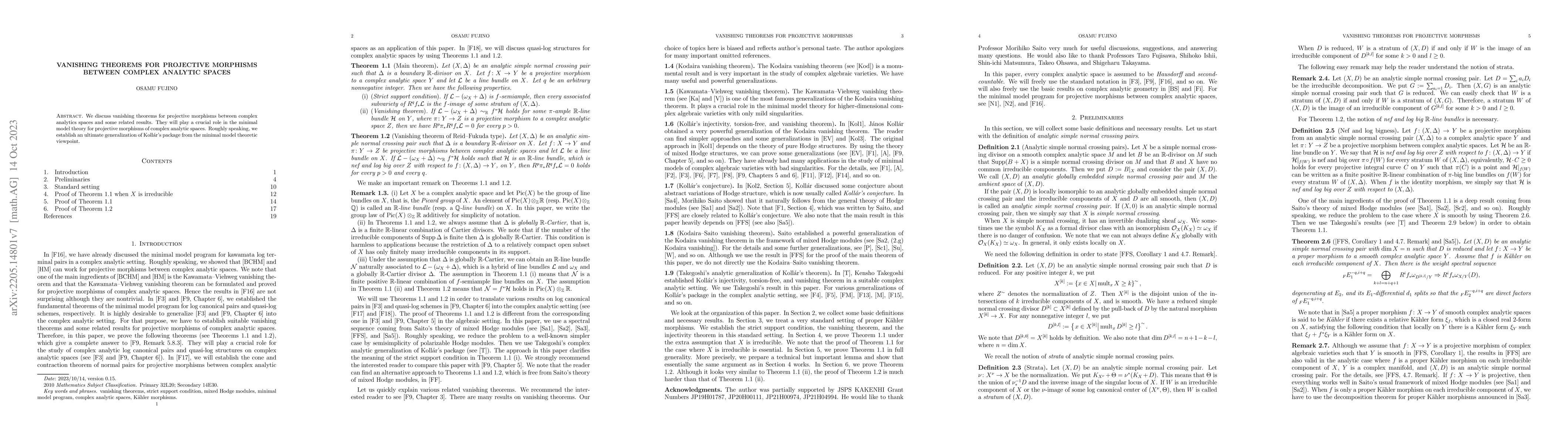Thumbnail for Vanishing theorems for projective morphisms between complex analytic
  spaces