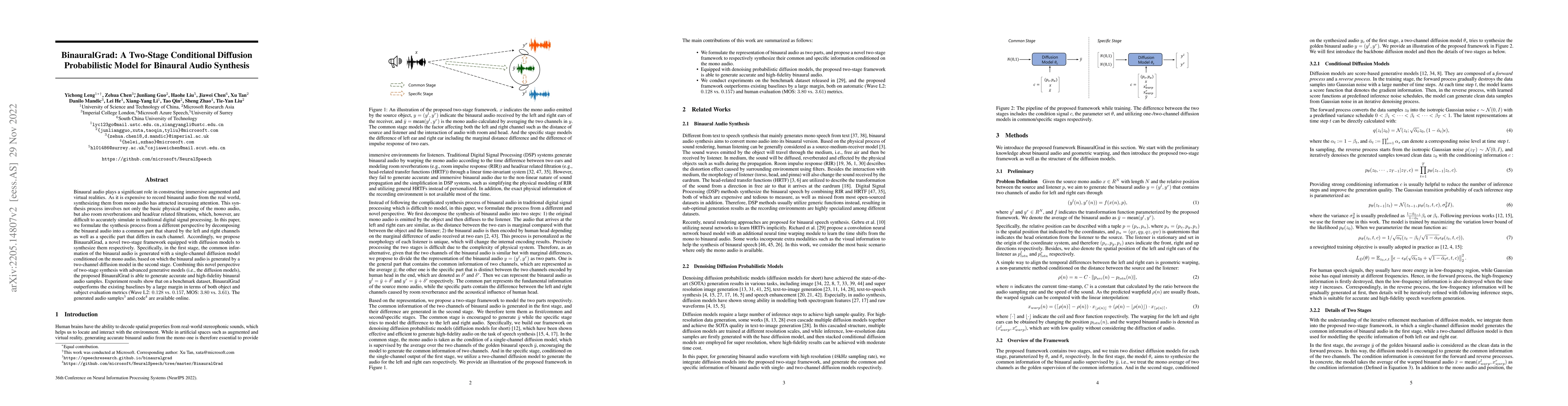 Thumbnail for BinauralGrad: A Two-Stage Conditional Diffusion Probabilistic Model for
  Binaural Audio Synthesis