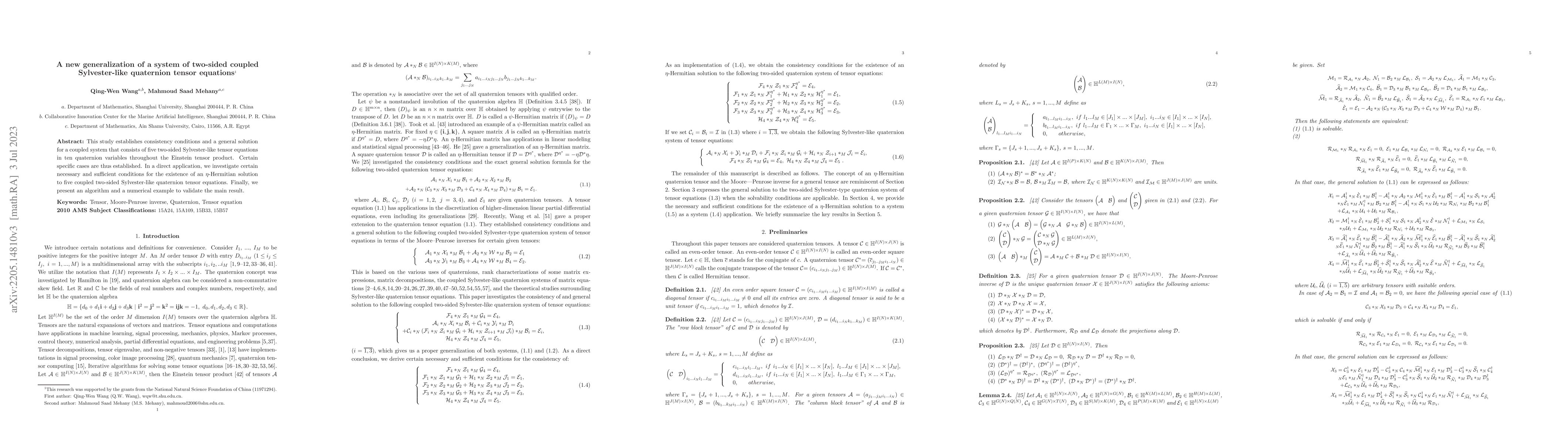 Thumbnail for A new generalization of a system of two-sided coupled Sylvester-like
  quaternion tensor equations