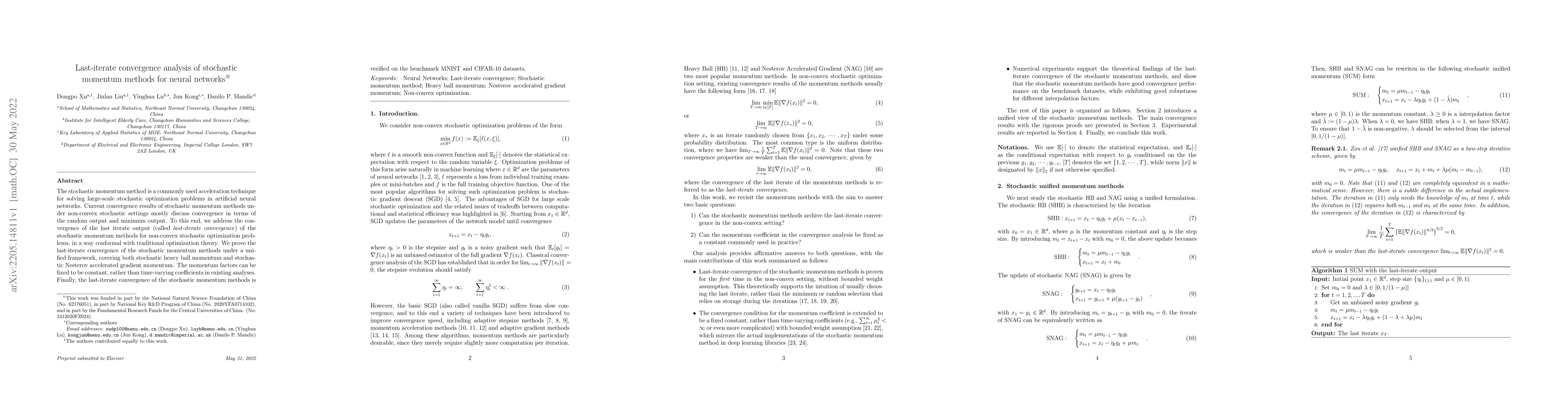 Thumbnail for Last-iterate convergence analysis of stochastic momentum methods for
  neural networks