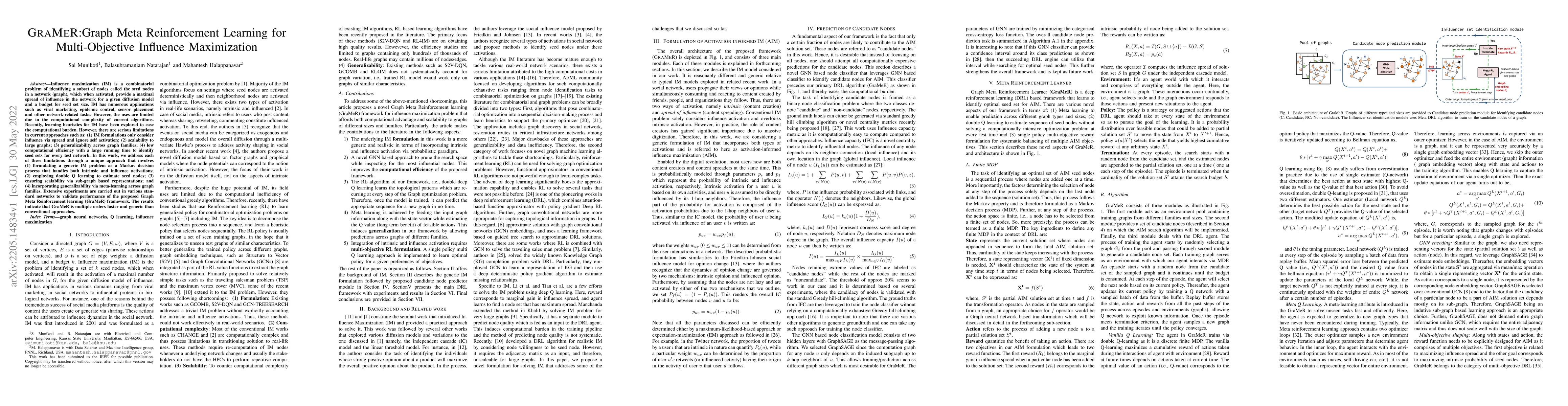 Thumbnail for GraMeR: Graph Meta Reinforcement Learning for Multi-Objective Influence
  Maximization