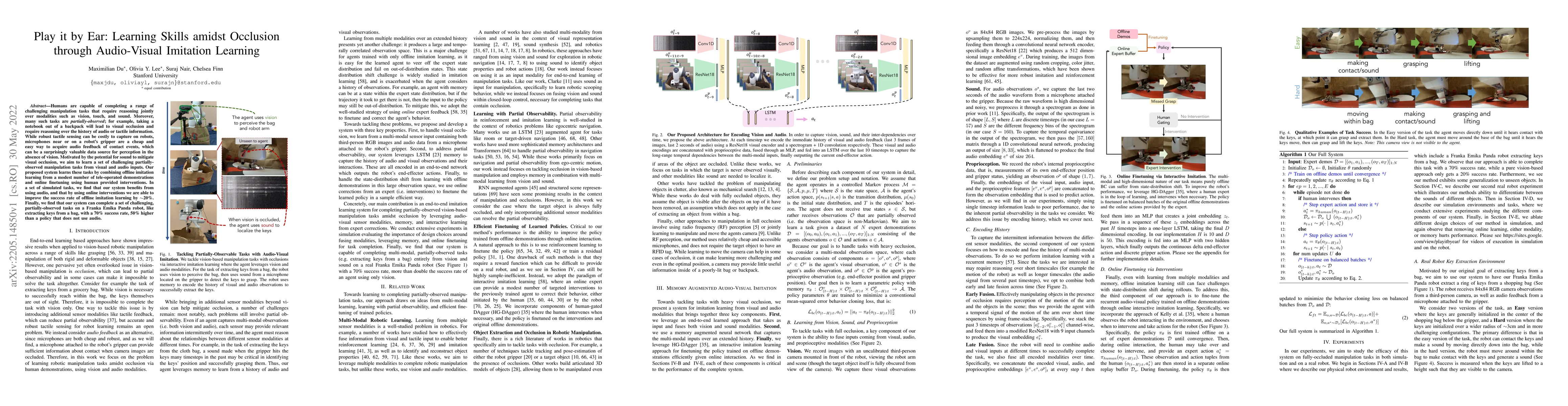 Thumbnail for Play it by Ear: Learning Skills amidst Occlusion through Audio-Visual
  Imitation Learning