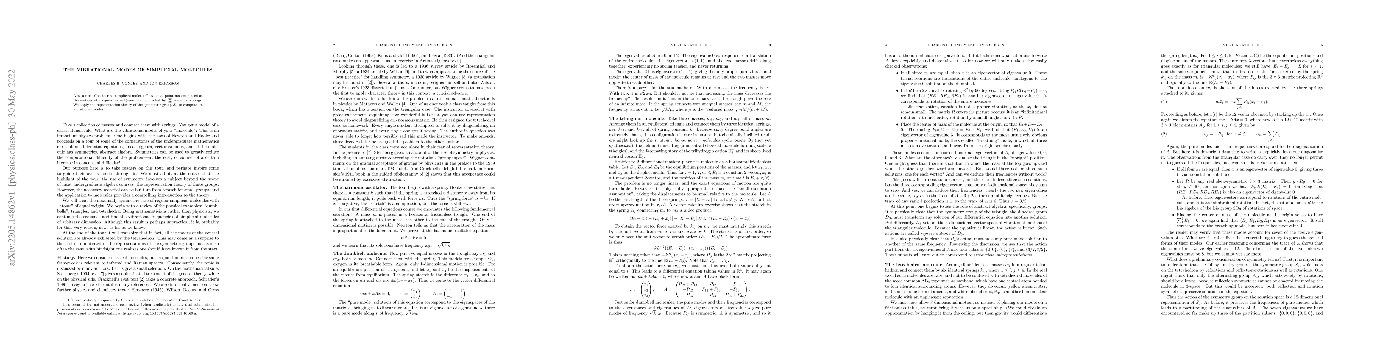 Thumbnail for The vibrational modes of simplicial molecules