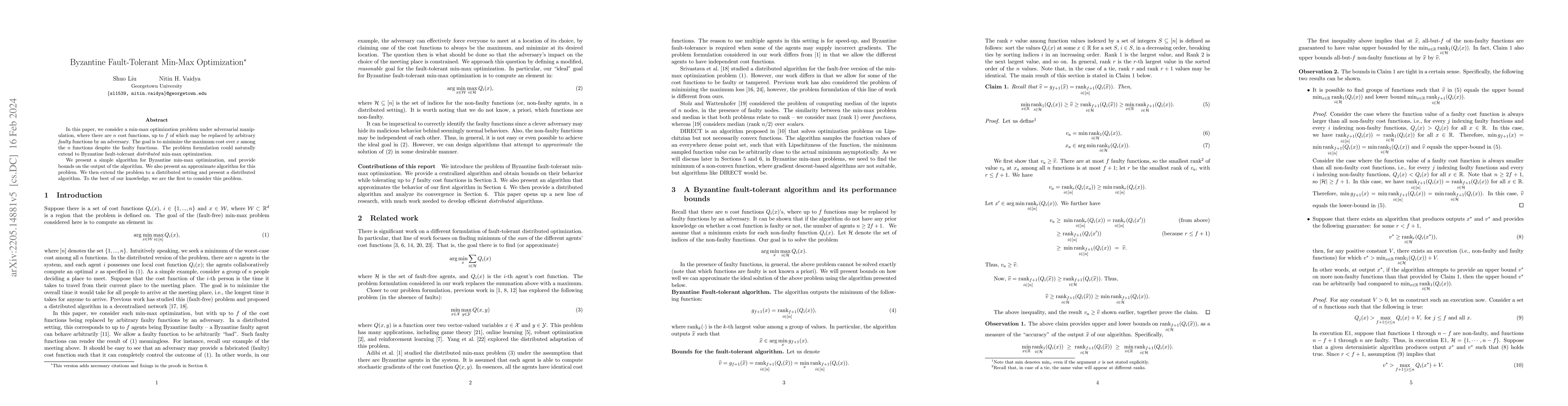 Thumbnail for Byzantine Fault-Tolerant Min-Max Optimization