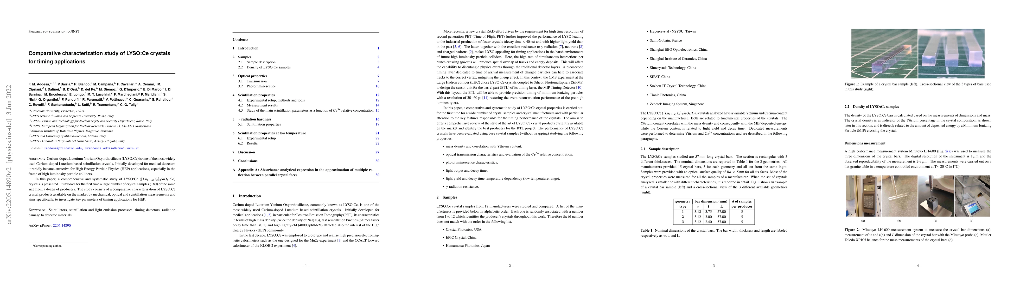 Thumbnail for Comparative characterization study of LYSO:Ce crystals for timing
  applications