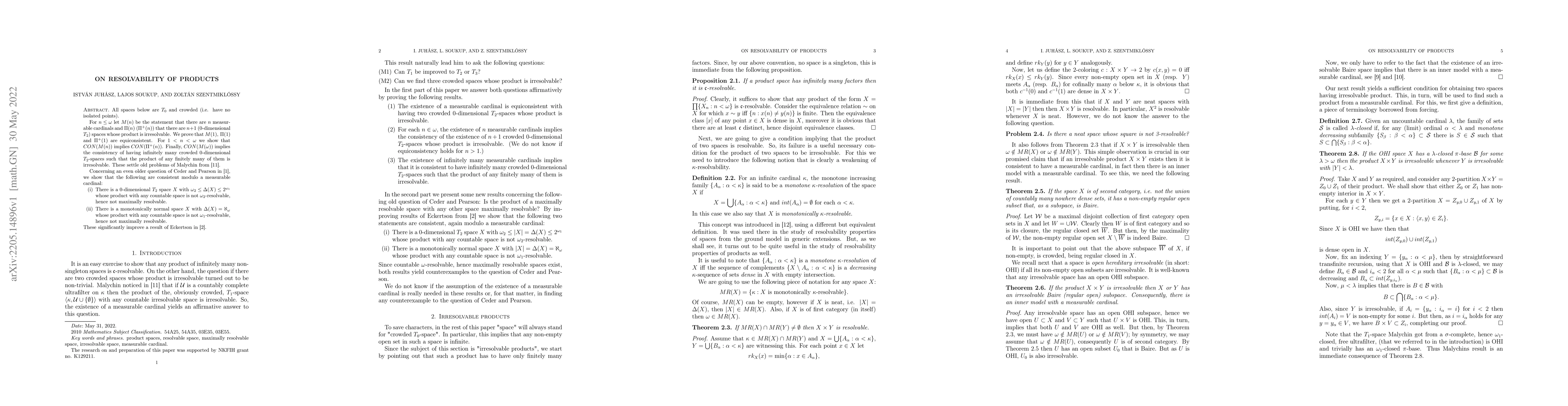 Thumbnail for On resolvability of products