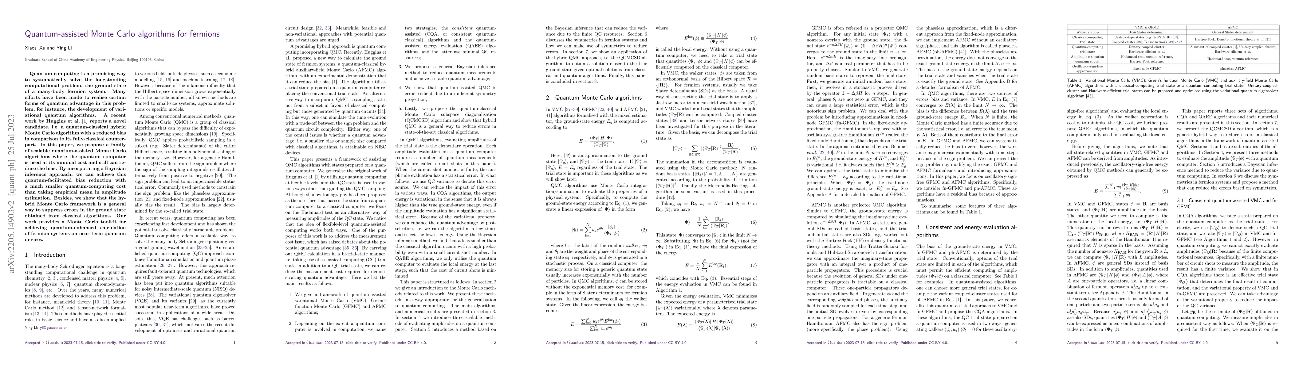 Thumbnail for Quantum-assisted Monte Carlo algorithms for fermions