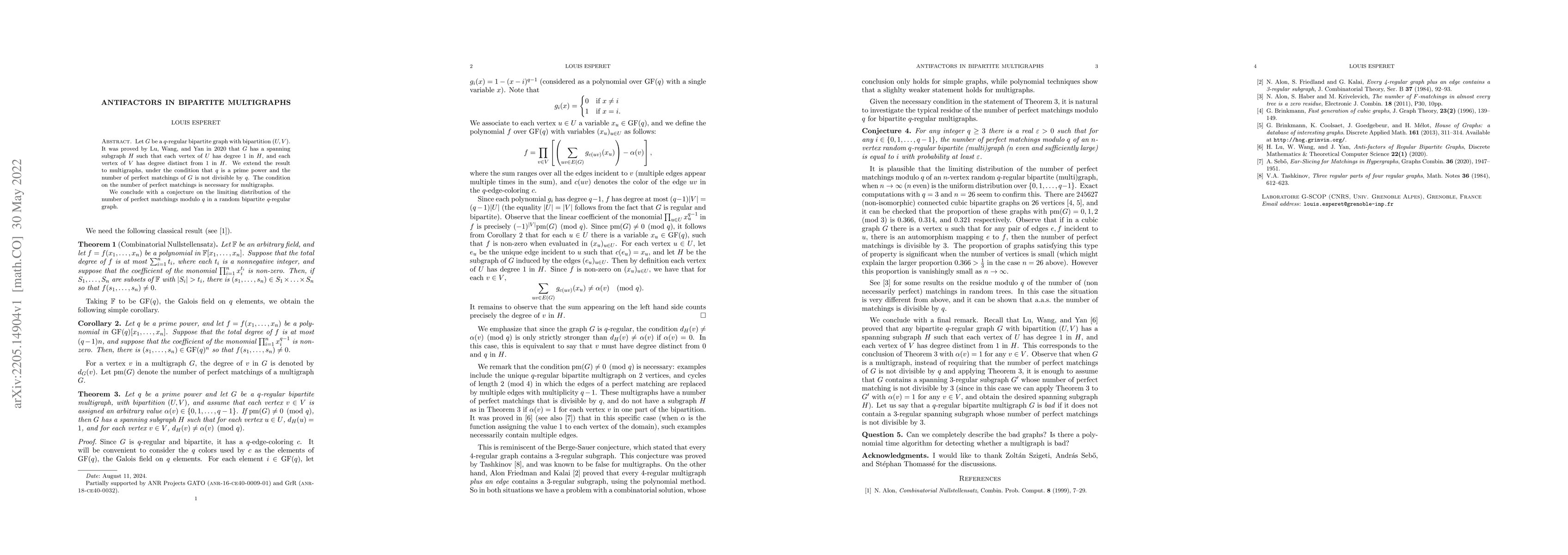 Thumbnail for Antifactors in bipartite multigraphs