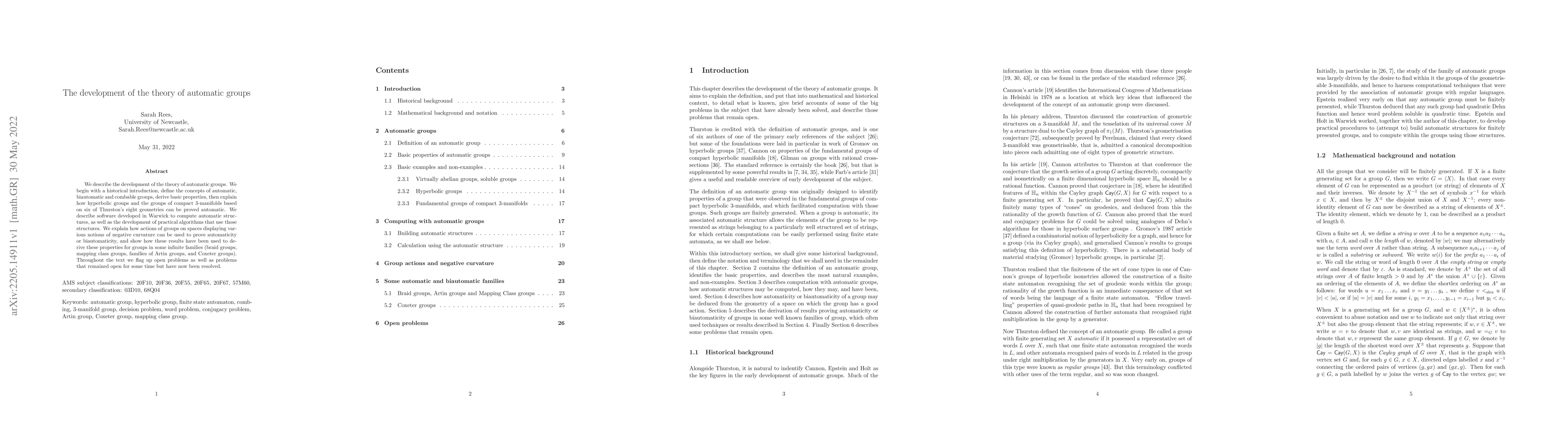 Thumbnail for The development of the theory of automatic groups