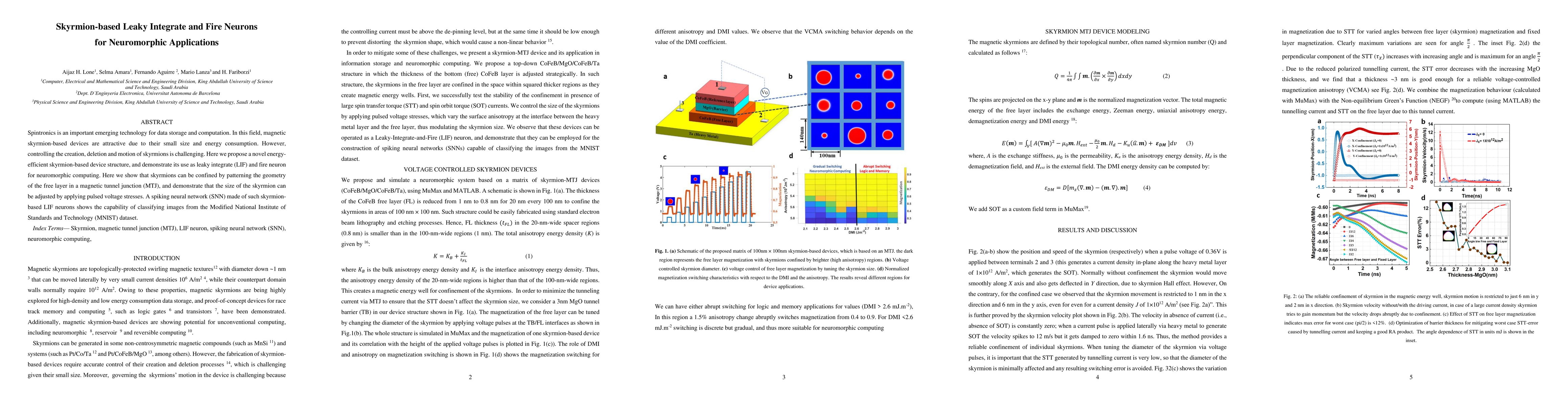 Thumbnail for Skyrmion-based Leaky Integrate and Fire Neurons for Neuromorphic
  Applications