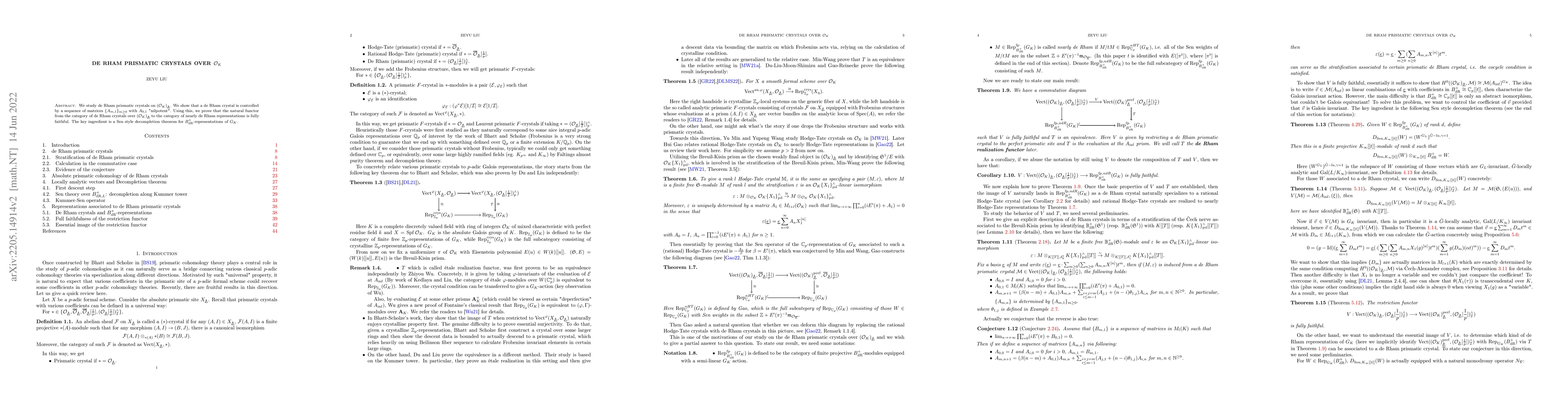 Thumbnail for De Rham prismatic crystals over $\mathcal{O}_K$