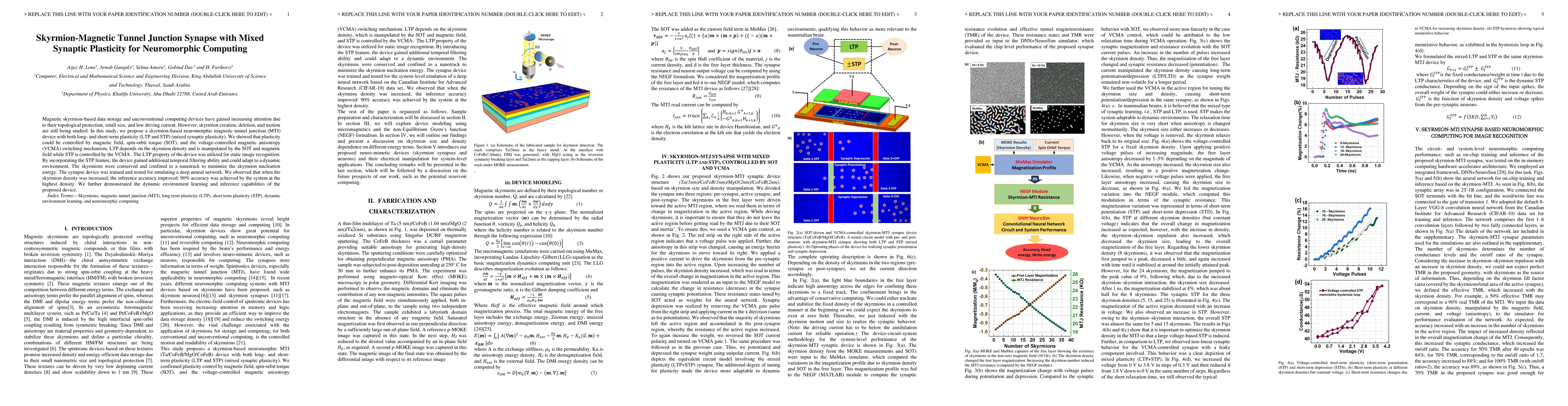 Thumbnail for Skyrmion-Magnetic Tunnel Junction Synapse with Mixed Synaptic Plasticity
  for Neuromorphic Computing