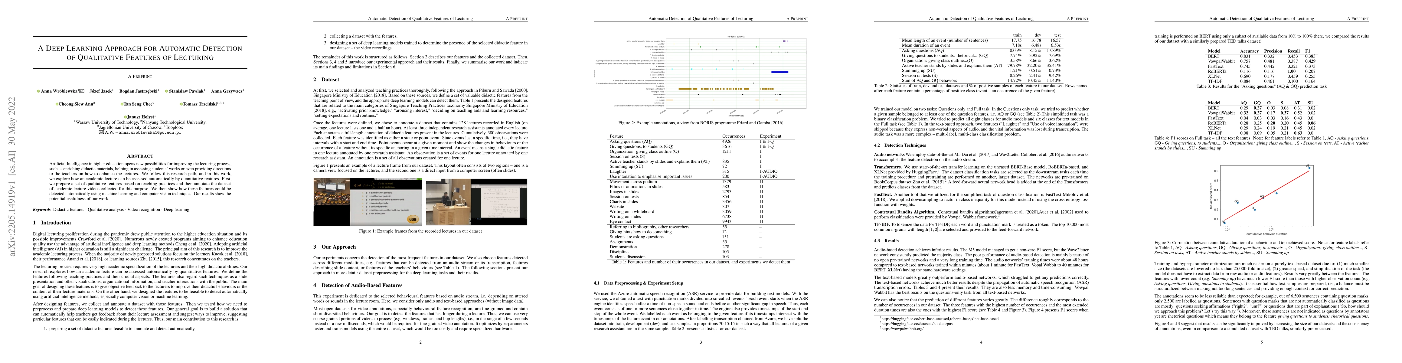 Thumbnail for A Deep Learning Approach for Automatic Detection of Qualitative Features
  of Lecturing