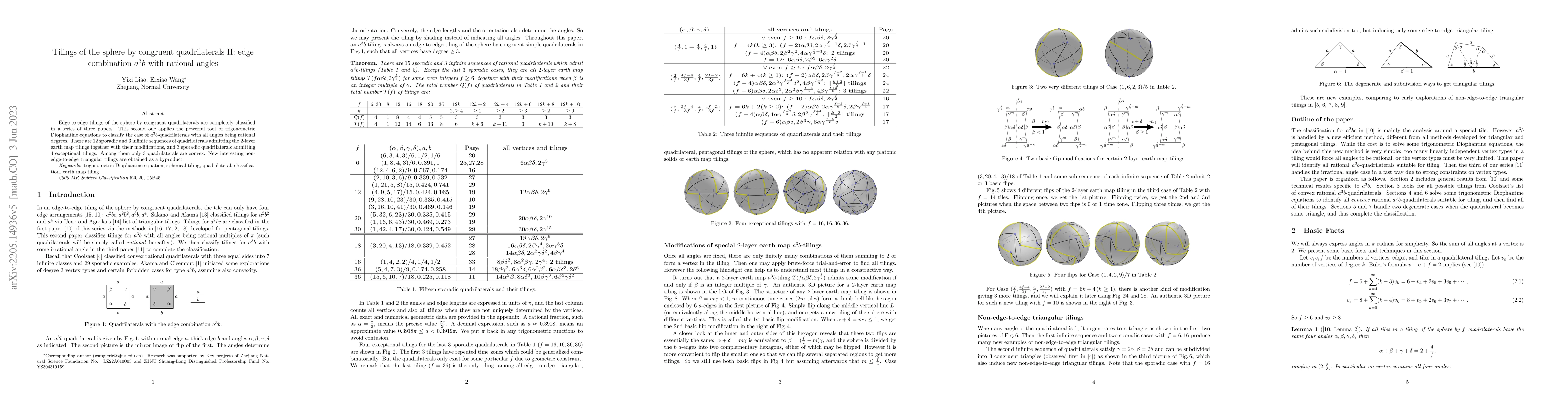 Thumbnail for Tilings of the sphere by congruent quadrilaterals II: edge combination
  $a^3 b$ with rational angles
