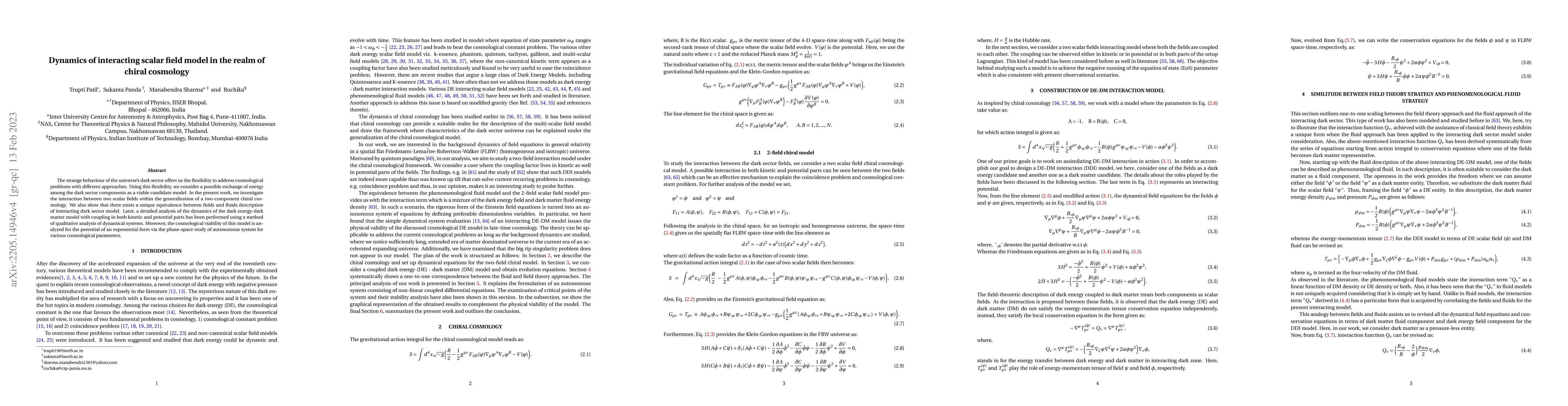 Thumbnail for Dynamics of interacting scalar field model in the realm of chiral
  cosmology