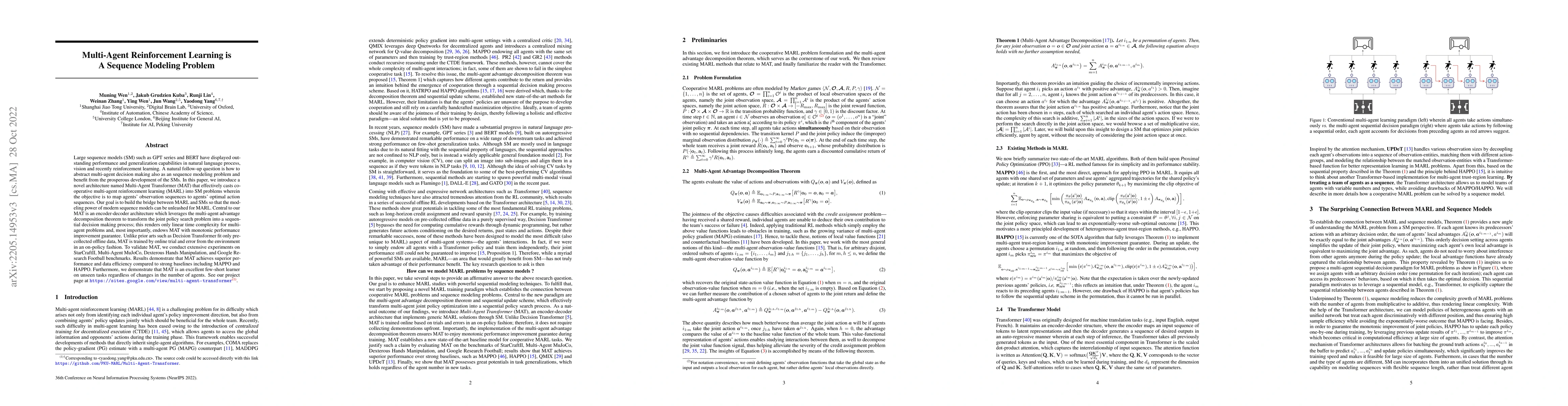 Thumbnail for Multi-Agent Reinforcement Learning is a Sequence Modeling Problem